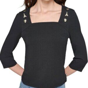 NWT! NEW! Karl Lagerfeld Paris LONG SLEEVE KNIT WITH PINS Women Square Neckline